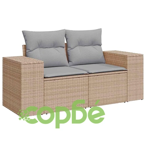 Градински комплект от 11 части с възглавници от поли ратан и акация бежов/светло сив ➤ топ цена ➤ sorbe.bg