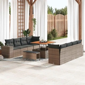 Градински комплект мебели 11 части сив поли ратан акация 100x100x71 см