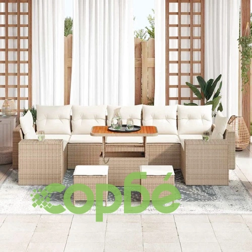 Градински комплект мебели от полиратан 10 части бежов 90x55x71 см с възглавници ➤ топ цена ➤ sorbe.bg