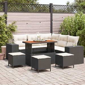 Градински комплект мебели 9 части от полиратан черен и крем 110x55x71 см