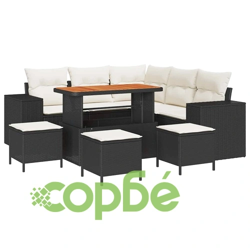 Градински комплект мебели 9 части от полиратан черен и крем 110x55x71 см ➤ топ цена ➤ sorbe.bg