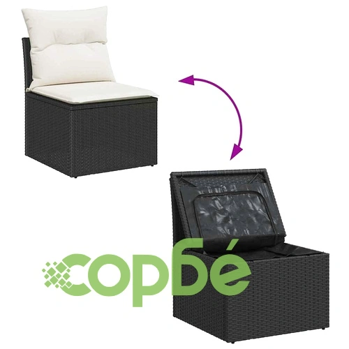 Градински комплект мебели 9 части полиратан черен и кремав 90x55x71 см ➤ топ цена ➤ sorbe.bg