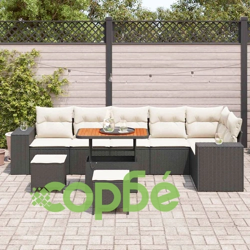 Градински комплект мебели 9 части полиратан черен и кремав 90x55x71 см ➤ топ цена ➤ sorbe.bg