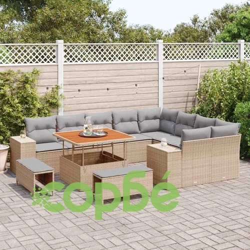 12-части Градински Диван Комплект с Възглавници Бежов Полиратан ➤ топ цена ➤ sorbe.bg