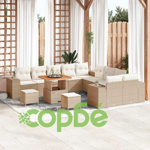 Градински комплект мебели 13 части полиратан акация бежов кремав 80x80x71 см ➤ топ цена ➤ sorbe.bg