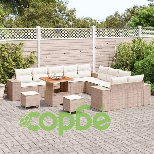 Градински комплект мебели 13 части полиратан акация бежов кремав 80x80x71 см ➤ топ цена ➤ sorbe.bg