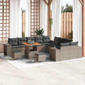 Градински комплект мебели 13 части сив полиратан акация 80x80x71 см