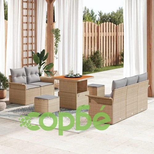 Градински комплект мебели 8 части с възглавници от полиратан - бежов и светло сив ➤ топ цена ➤ sorbe.bg