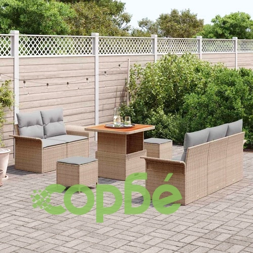 Градински комплект мебели 8 части с възглавници от полиратан - бежов и светло сив ➤ топ цена ➤ sorbe.bg