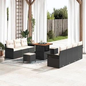Градински диван комплект 10 части полиратан черен и кремав 80x80x71 см