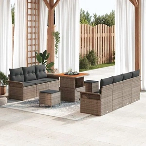 Градински диван комплект 10 части сив полиратан акация 80x80x71 см