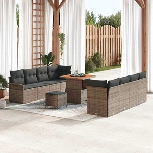Градински комплект мебели 11 части сив полиратан и акация 80x80x71 см