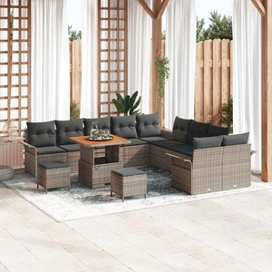 Градински комплект диван 13 части полиратан акация сив 80x80x71 см
