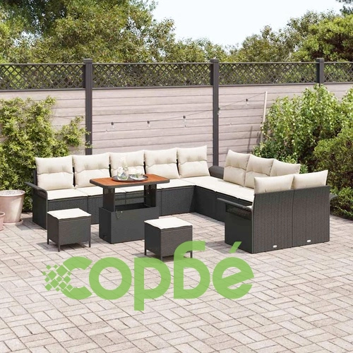 Комплект градински диван 13 части полиратан черен и кремав 90x55x71 см ➤ топ цена ➤ sorbe.bg
