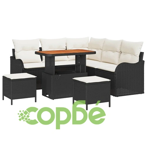 Градински комплект мебели 8 части полиратан черен и крем 90x55x71 см ➤ топ цена ➤ sorbe.bg