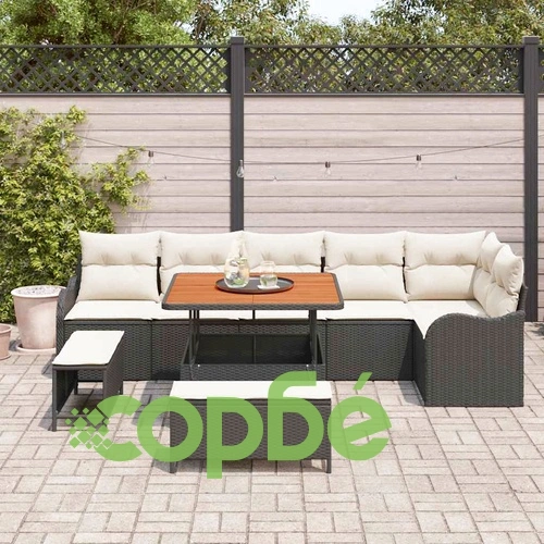 Градински диван комплект 9 части от полиратан и акация 100x100x71 см черен ➤ топ цена ➤ sorbe.bg