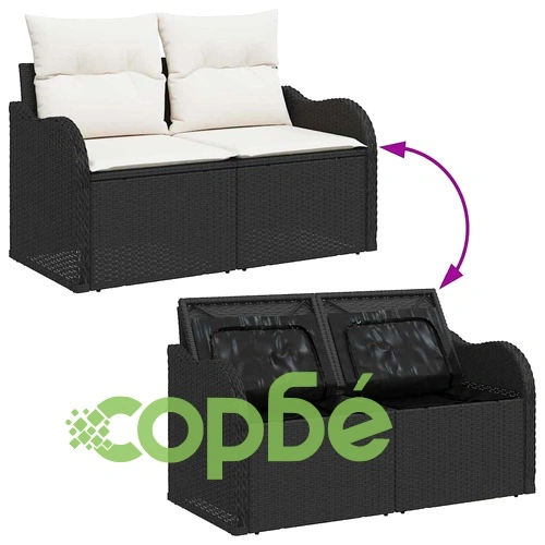 Градински комплект мебели 10 части от полиратан и акация 110x55x71 см черен ➤ топ цена ➤ sorbe.bg