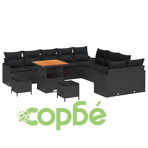 Градински комплект мебели 13 части полиратан черен 80x80x71 см ➤ топ цена ➤ sorbe.bg