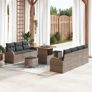 Градински диван комплект 10 части полиратан акация сив 80x80x71 см