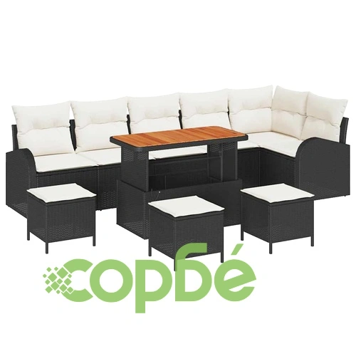 Градински комплект мебели 10 части полиратан черен/крем 110x55x71 см ➤ топ цена ➤ sorbe.bg