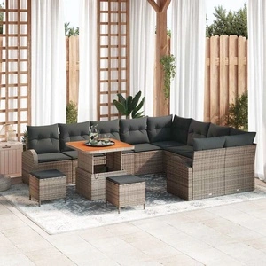 Градински диван комплект 12 части сив полиратан акация 80x80x71 см