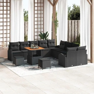 Градински комплект мебели 13 части полиратан и акация черен 80x80x71 см