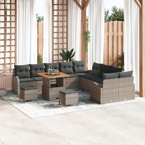 Градински комплект мебели 13 части от полиратан и акация 80x80x71 см сив