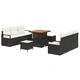 Градински комплект диван 9 части с възглавници черен полиратан 80x80 см