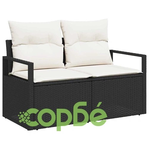 Градински комплект диван 9 части с възглавници черен полиратан 80x80 см ➤ топ цена ➤ sorbe.bg