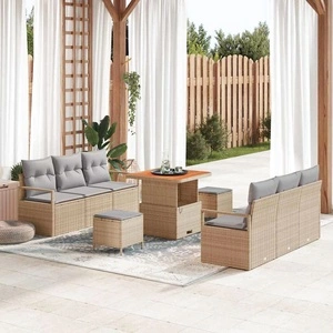 Градински комплект мебели 9 части с възглавници бежов полиратан