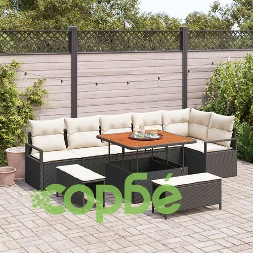 Градински комплект мебели 9 части полиратан акация черен крем 100x100x71 см ➤ топ цена ➤ sorbe.bg