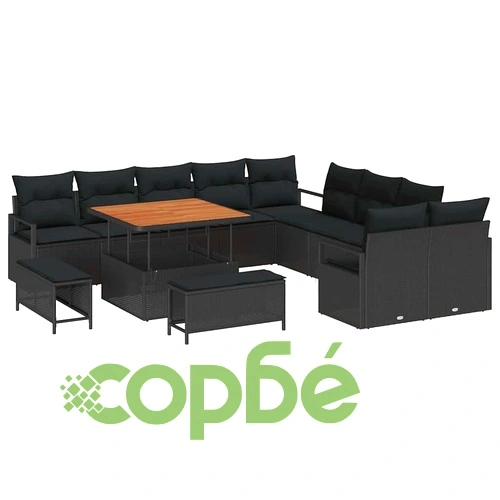 Градински комплект мебели 13 части полиратан акация черен 100x100x71 см ➤ топ цена ➤ sorbe.bg