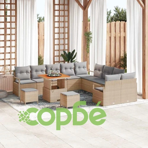 Градински комплект от полиратан 13 части с възглавници бежов и светло сив ➤ топ цена ➤ sorbe.bg