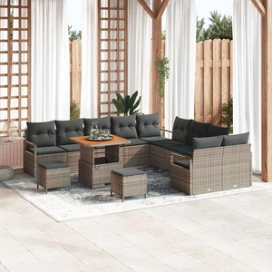 Градински комплект мебели 13 части от полиратан и акация 80x80x71 см сив