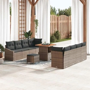 Градински диван комплект 11 части сив полиратан акация 80x80x71 см