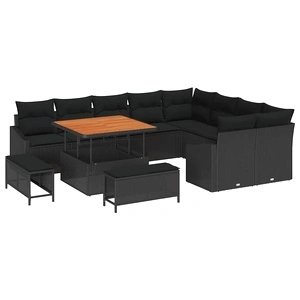 Градински комплект мебели 12 части полиратан черен 100x100x71 см