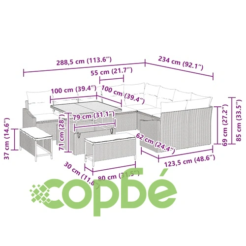 Градински комплект мебели 12 части сив полиратан акация 100x100x71 см ➤ топ цена ➤ sorbe.bg