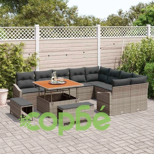 Градински комплект мебели 12 части сив полиратан акация 100x100x71 см ➤ топ цена ➤ sorbe.bg