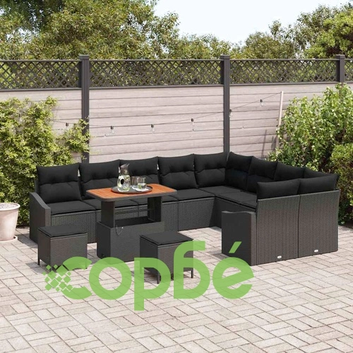 Градински комплект мебели 12 части с възглавници черен полиратан акация 90x55x71 см ➤ топ цена ➤ sorbe.bg