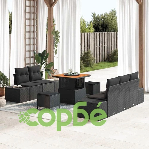 Градински диван комплект 8 части с възглавници черен полиратан 80x80x71 см ➤ топ цена ➤ sorbe.bg