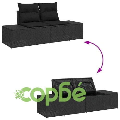 Градински диван комплект 8 части с възглавници черен полиратан 80x80x71 см ➤ топ цена ➤ sorbe.bg