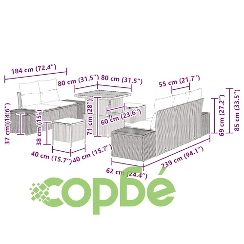Градински диван комплект 8 части с възглавници черен полиратан 80x80x71 см ➤ топ цена ➤ sorbe.bg