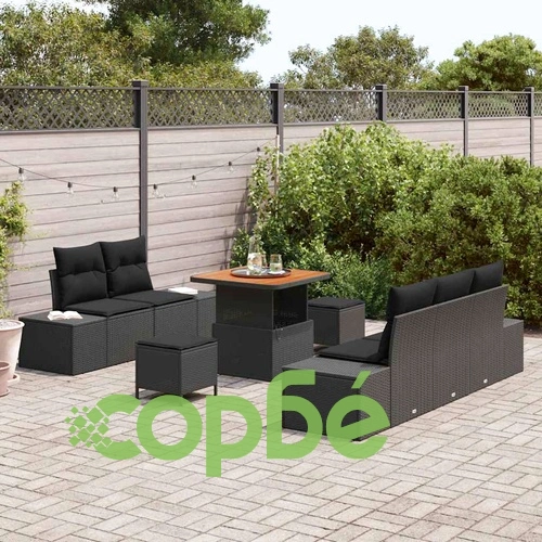 Градински диван комплект 8 части с възглавници черен полиратан 80x80x71 см ➤ топ цена ➤ sorbe.bg