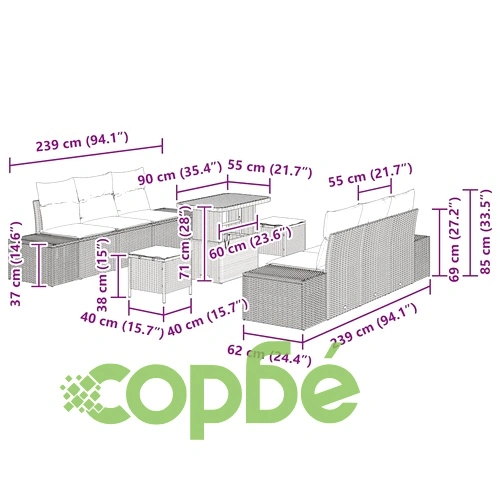 Градински комплект мебели 9 части черен полиратан акация 90x55x71 см ➤ топ цена ➤ sorbe.bg