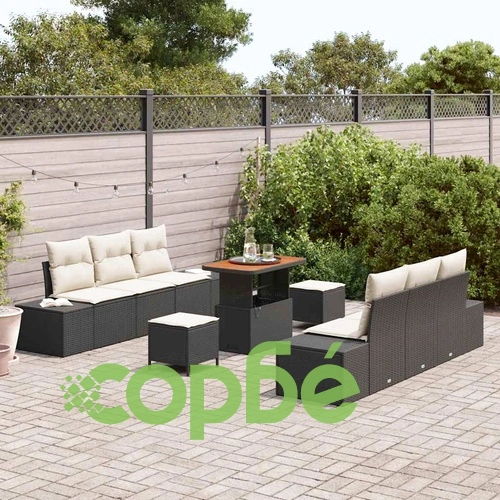 Градински комплект мебели 9 части черен полиратан акация 90x55x71 см ➤ топ цена ➤ sorbe.bg