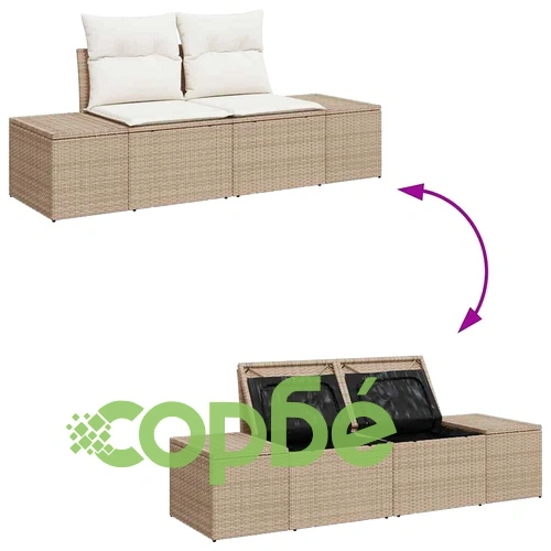 Градински диван комплект 11 части с възглавници бежов полиратан акация 100x100x71 см ➤ топ цена ➤ sorbe.bg