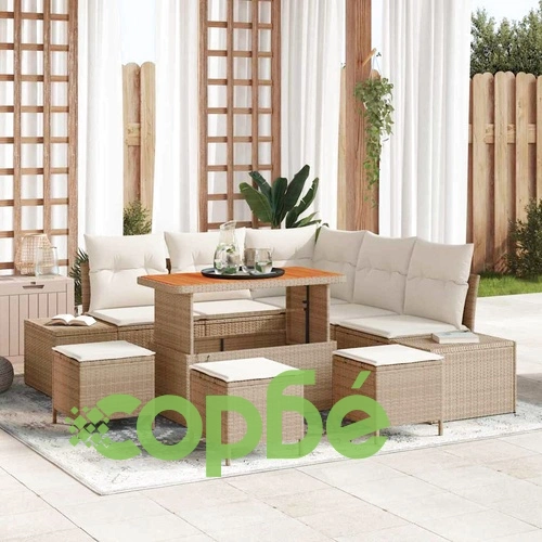 Градински комплект 9 части с възглавници бежов полиратан 110x55x71 см ➤ топ цена ➤ sorbe.bg
