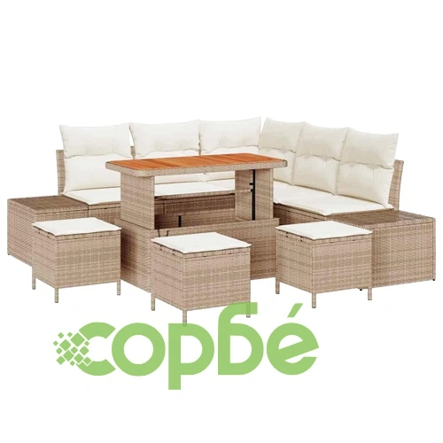 Градински комплект 9 части с възглавници бежов полиратан 110x55x71 см ➤ топ цена ➤ sorbe.bg