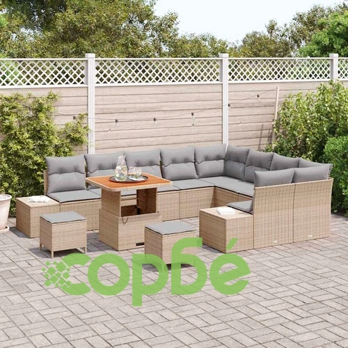 Градински комплект мебели от полиратан 12 части с възглавници - бежов и светло сив ➤ топ цена ➤ sorbe.bg
