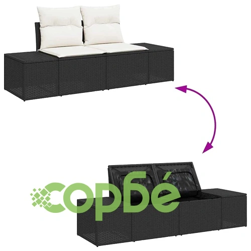 Градински диван комплект 12 части черен полиратан и кремави възглавници 110x55x71 см ➤ топ цена ➤ sorbe.bg